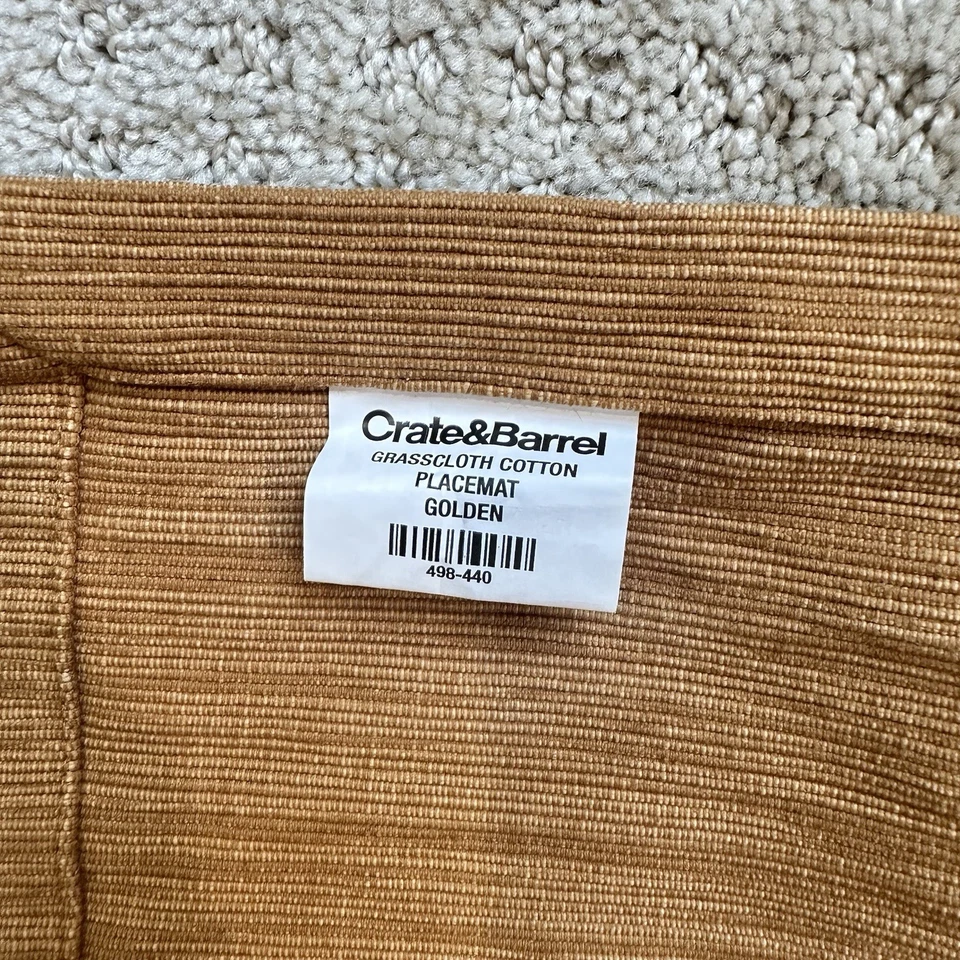 Crate & Barrel Placemat Grasscloth Set of 4 Golden Yellow All Cotton 19x13" Fall - Image 3 of 3