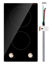 12" Induction Cooktop 2 Burner Electric Countertop Burner Knob Control 220V