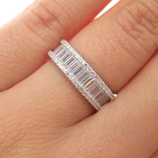 925 Sterling Silver Emerald & Round-Cut C Z Eternity Band Ring Size 6.25