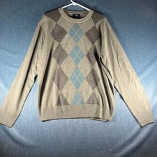 Dockers Men  s Sweater Size L Beige Argyle Pullover Crew Neck Knit Acrylic Warm