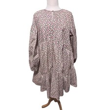 H&M Floral Tiered Dress Womens Medium Multicolor Excellent Cotton Balloon Sleeve