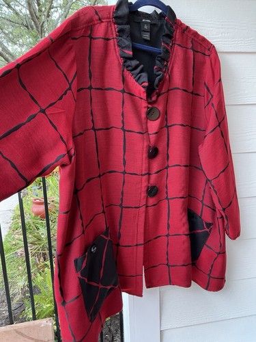 Ali Miles Blouse Tunic Red Black Large Pockets 3 Button 3X - Picture 4 of 15