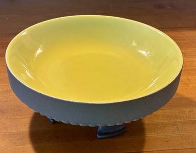 Hyalyn Pottery MCM Yellow & Grey Stoneware Dish Bowl USA