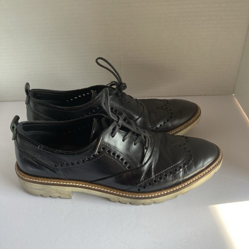 Ecco Incise Oxford Women's Size 7 Black Leather Wingtip Brogue Chuky Lug Sole - Picture 4 of 9