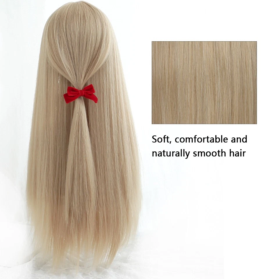 Pelucas Cosplay con Flequillo Cabello Resistente al Calor Largo Recto Resaltar Rubio Suave Foto 3 de 4