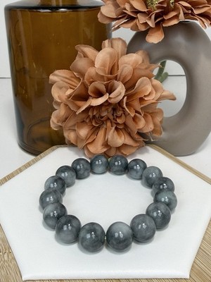 Wuji Jadeite Dark/Light Grey Bead Bracelet 13.5MM Item B w/Certificate