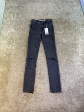 Zara Trafaluc Jeans Womens Size 2 Skinny Distressed Black High Rise Stretch F301