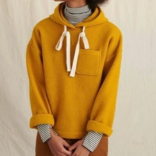 Alex Mill Boiled Wool 100% Merino Hoodie Sweater Mustard Yellow Cozy Classic EUC