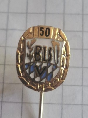  Vintage BLSV Ehrennadel 50 Jahre   Gold mit Emaille   Carl Poell  Anstecknadel 