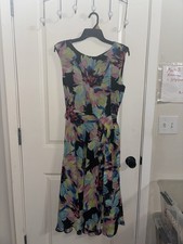 Tahari Arthur S. Levine Floral Belted Zip Sleeveless Midi Dress Size 12