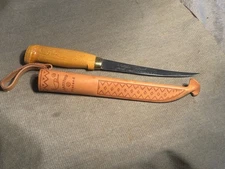 VTG Rapala J. Marttiini Finland Fillet Knife, 10.5”, Signed, Leather Sheath