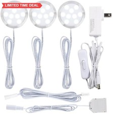 Under Cabinet Puck Light Kit 120V LED 6000K Cool White 3 Pack Plug In Wired