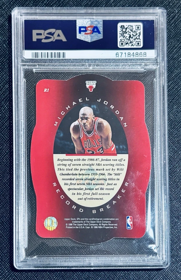 Michael Jordan 1996 cubierta superior SPX Record Breaker #R1 PSA 9 ¡¡Como nuevo Jordan Holo!!! Foto 2 de 2