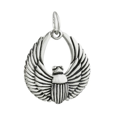 Egyptian Scarab Dung Beetle with Wings 925 Sterling Silver Charm