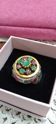 Anello In Argento925 Con Ricalcoli In Oro .misura 20 mm Con Pietre Radice Di Rub - Foto 6 di 6