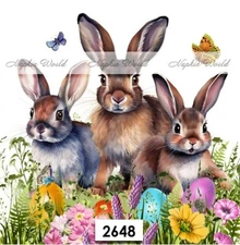 (2648) TWO Paper LUNCHEON Decoupage Art Craft Napkins - THREE EASTER BUNNIES