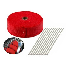 2 50ft Exhaust Header Pipe Heat Wrap Trap Motorcycle Fiberglass 10 Ties Red