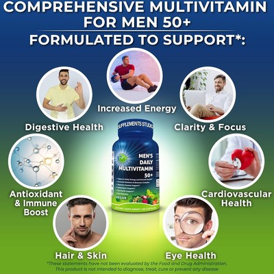MENS DAILY MULTIVITAMIN 50+ VEGAN MULTIVITAMIN FOR MEN WITH SAW PALMETTO, BIOTIN