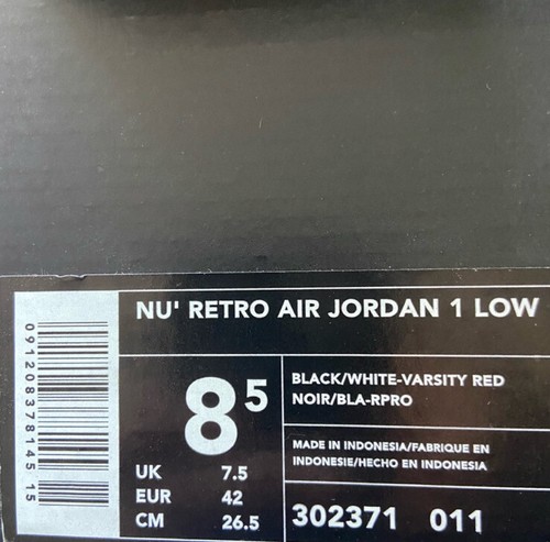2002 Vintage Air Jordan Nu Retro 1 Low Sneakers Red Black White Mens SIZE 8.5 - Picture 15 of 15