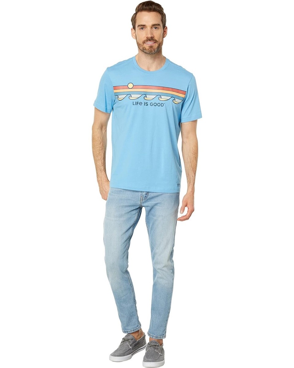 NWT Men's Life Is Good Retro Wave Stripe Ocean Blue LITE SS