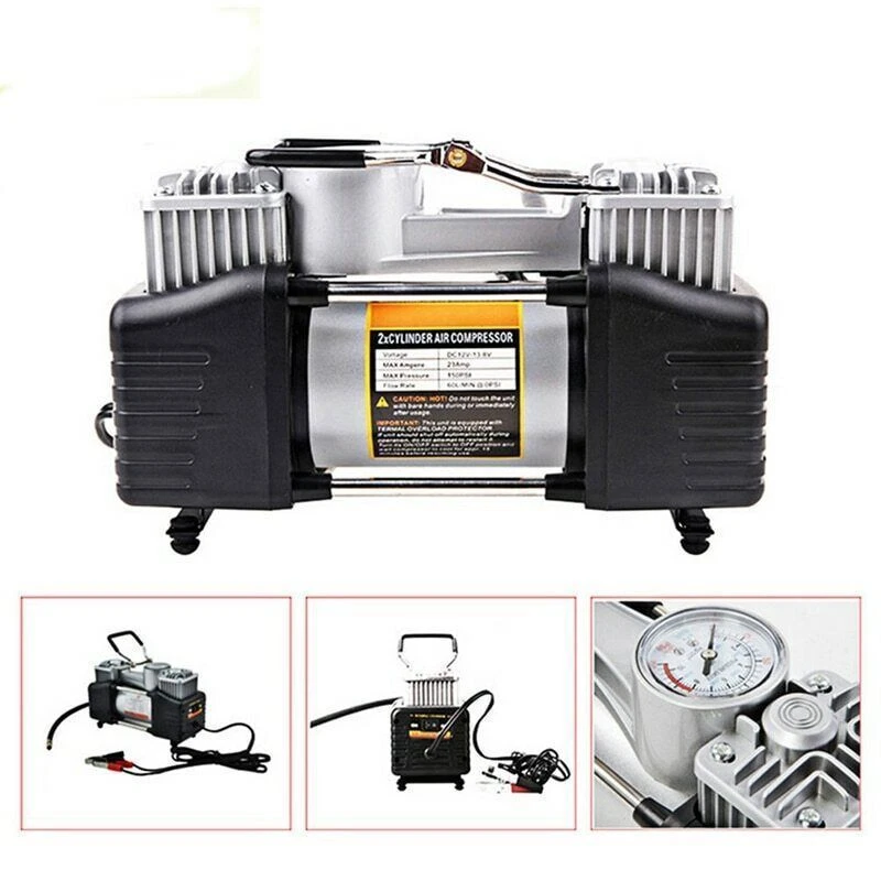 12v 24v Heavy Duty Double Cylinder Air Pump Air Compressor Tyre Inflator