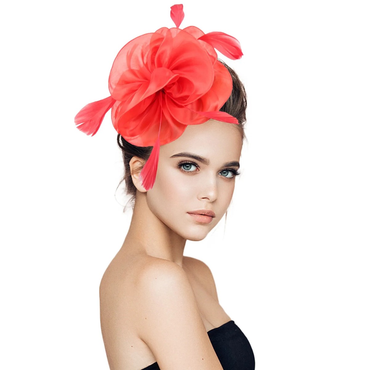Women Fascinator Hat Headband Flower Feather Mesh Hair Clip 