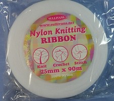 25mm White Nylon Knitting Ribbon x 90 metres