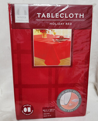 Winter Wonderland- Christmas Holiday DamaskTablecloth Red- Oblong Sizes-NEW