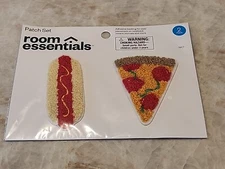 Room Essentials Adhesive Embroidered Patches Hot Dog Pepperoni Pizza 2 Patch Set