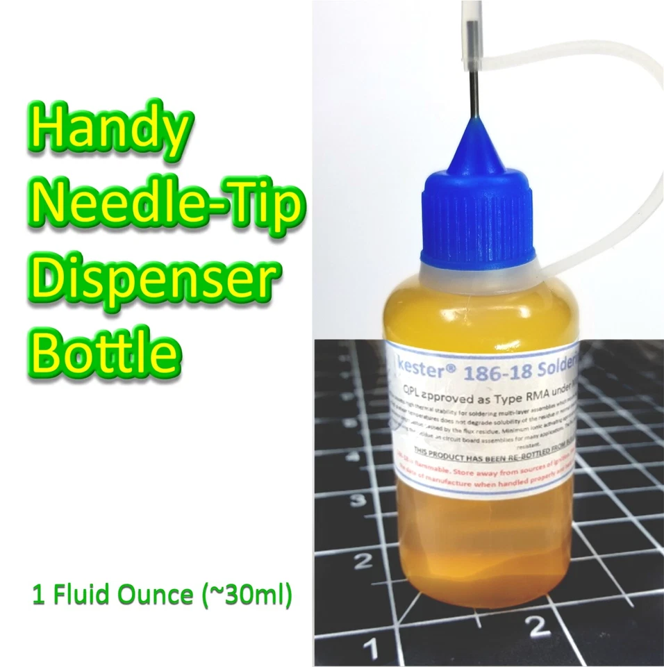 Kester 30 ml (1 oz.) 186-18 Liq. Botella punta aguja fundente colofonia soldadura sin limpieza Foto 2 de 3