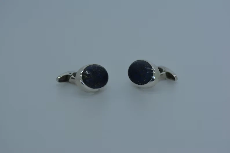 Naturale Lapislazzuli Gemma 925 Argento Sterling Gemelli Speciale Regalo per Lui - Immagine 3 di 4