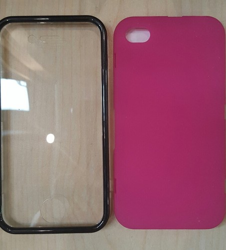IPHONE 4 COVER/CASE WITH BUILT-IN SCREEN BLACK AND PINK NEW - Picture 3 of 4