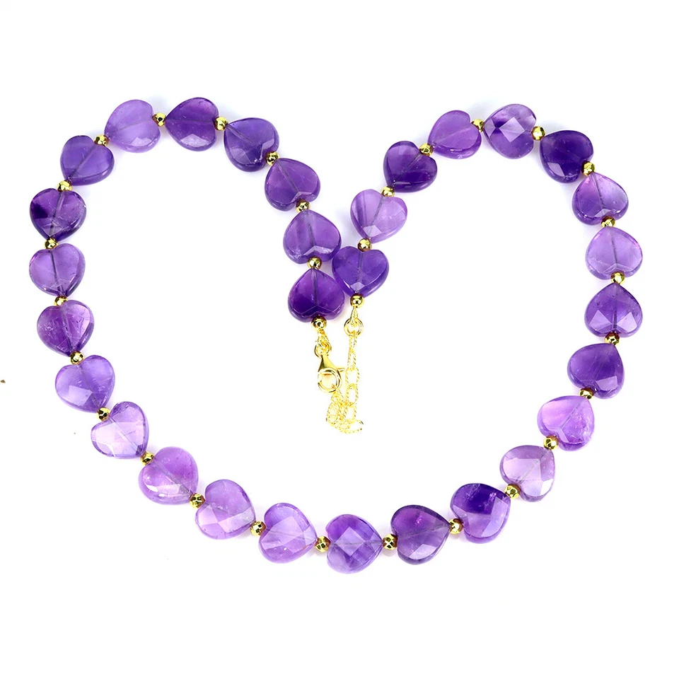 925 Argento Sterling Collana Cuore Ametista 13mm Naturale Gemma Gioielli 17 - Immagine 3 di 4