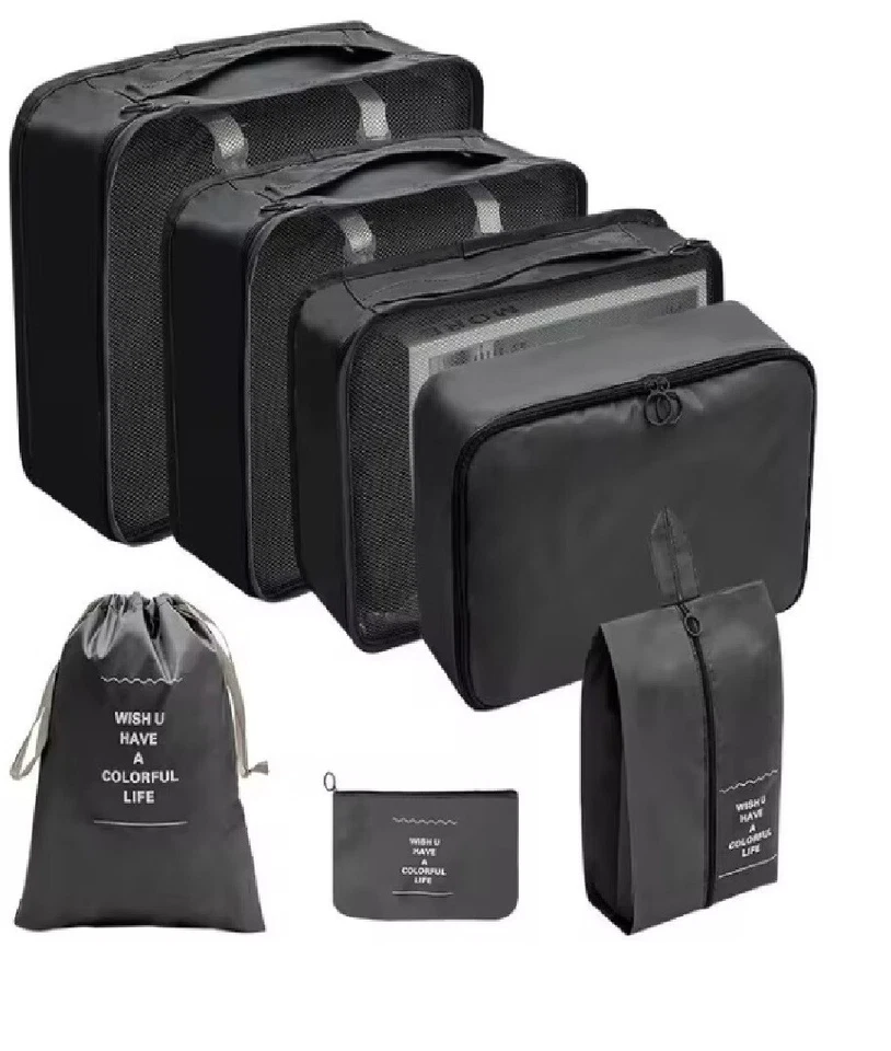 Conjunto de 7 peças organizador de viagem sacos de armazenamento mala cubos de embalagem conjunto estojos - Imagem 2 de 4