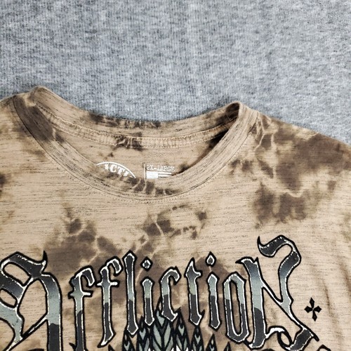 Vintage Y2K 2000s Affliction T-Shirt Men 2XL Beige Skull Coil Textured Biker - Picture 4 of 10