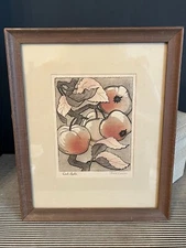 Boho Crab Apples Branch Signed, Matted Framed Print-Fran Truxsess Autumn  9x11"