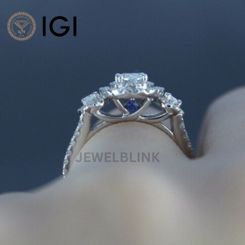 1 Carat Oval Cut Lab Grown Diamond Halo Engagement & Wedding 14K White Gold Ring - Bild 3 von 22