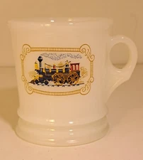 Avon Fire King Milk Glass Shaving Mug Iron Horse Steam Engine Train Design 