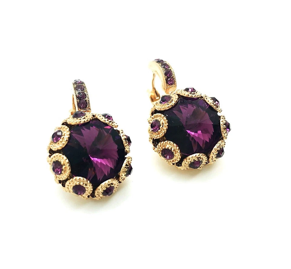 Earrings By Mariana Woman Classy Amethyst Swarovski Crystals - Image 3 of 4