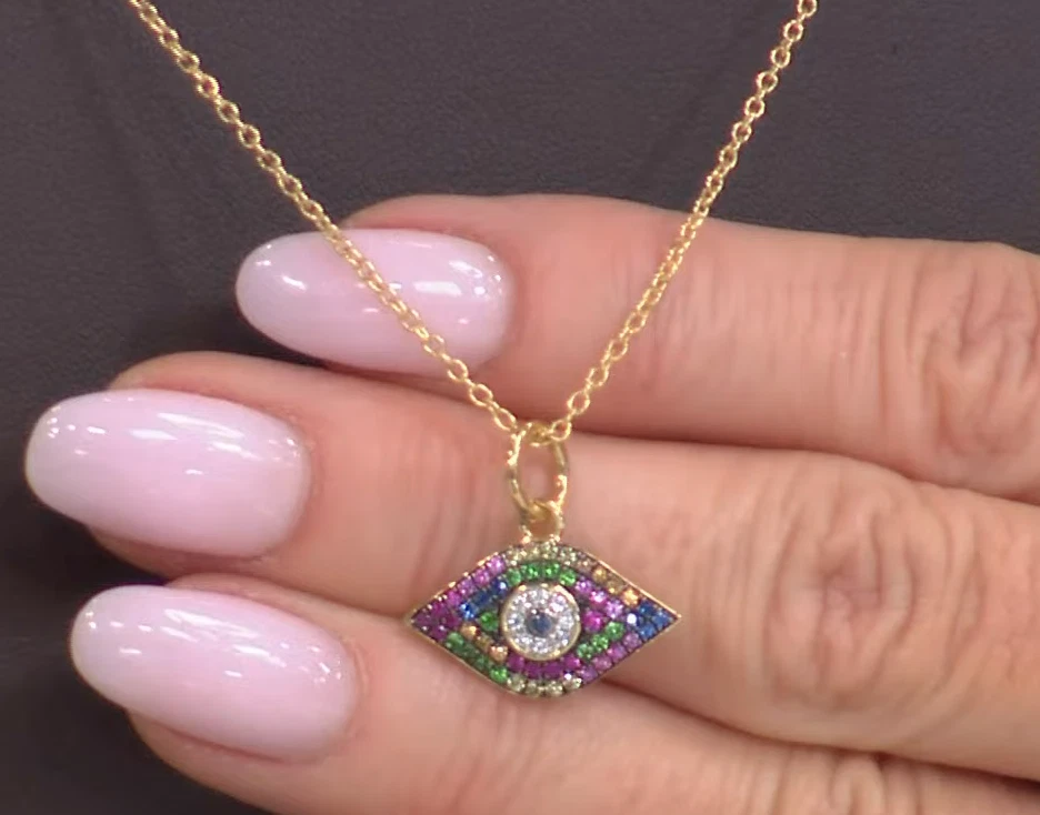 RAREZAS Collar Colgante y Cadena Multi-Gema Mal de Ojo Chapado en Oro - Nuevo con Etiquetas Foto 3 de 4