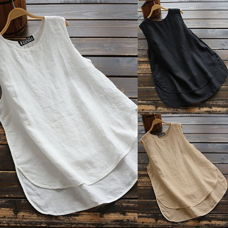 Women's Linen Tank Tops Loose Fitting Flowy Summer Shirts Solid