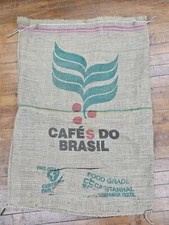BRAZIL Cafes Do Brasil Coffee Bean Burlap Bag Sack Wall Art 29”x 36"