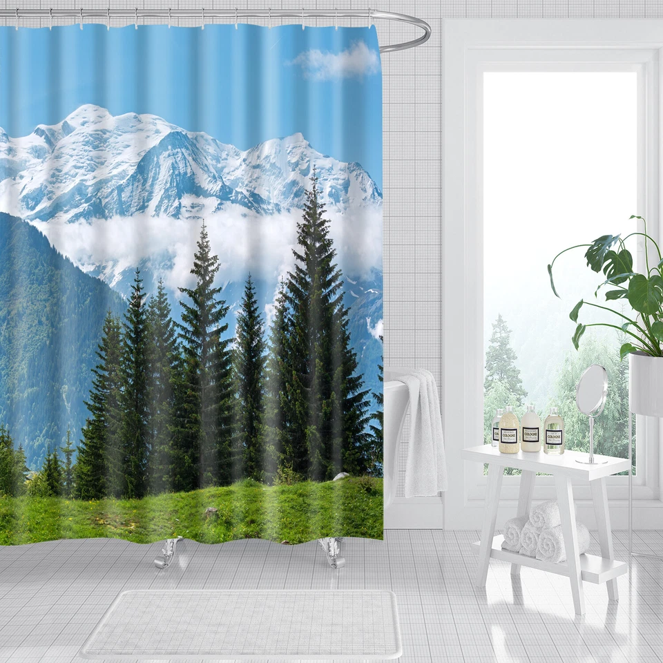 Bosque Nieve Montaña Cortina de Ducha para Baño Naturaleza Decoración Paisaje Nuevo Foto 2 de 4