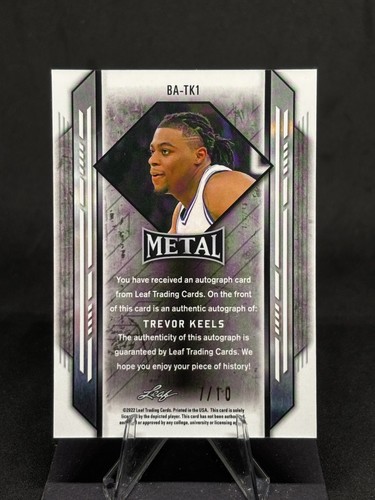Trevor Keels 2021-22 Leaf Metal Black Wave Rookie Auto /10 #BA-TK1 Duke - Bild 2 von 2