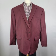 Stafford Men's Sport Coat Blazer Burgundy Poly Wool Hopsack Big TALL Size 54L