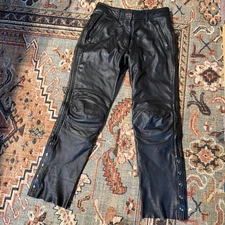Women’s First Gear Black Leather Motorcycle Pants With Knee PaddoSize 12 W