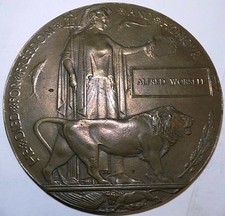 DEATH PLAQUE ALFRED WORSELL 13th BTN. ROYAL IRISH RIFLES BURIED BELGIUM