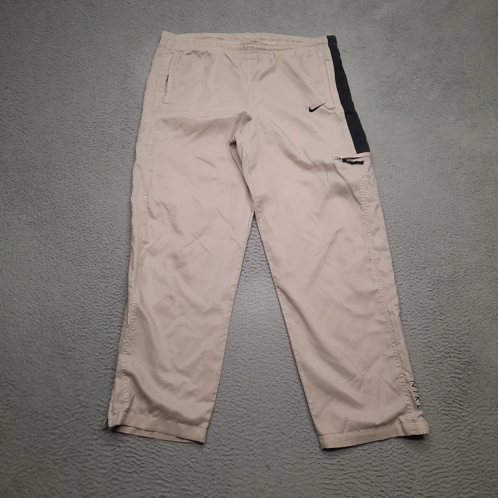 VINTAGE Nike Mens Track Pants Medium Beige Windbreaker Lined Jogger Straight 90s