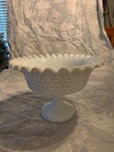 Vintage white milk glass hobnail pedestal bowl