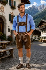 Traditional Bavarian Lederhosen Men Stag Embroidery Suede Leather Oktoberfest